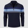 Men's Sweater Half Zipper Turtleneck Warm Pullover Slim Fit Casual Comfortable Striped Knitted Sweaters