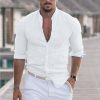 636a67eb32f8241c03320213911d0a295f31dc6cd89bd7107a983b1a81c17d93.jpg Men's Linen Solid Color Casual Stand Collar Long Sleeve Shirt