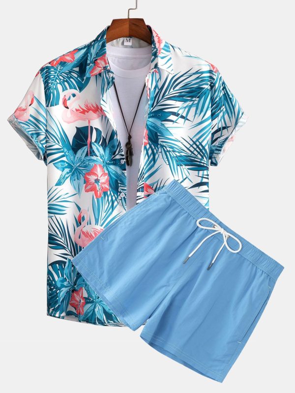 648558d92c1082c74751d9ca726e7ccce2a583a60798da5490a9259d583d5f7a.jpg Flamingo Tropical Print Button Up Shirt & Short Length Swim Shorts