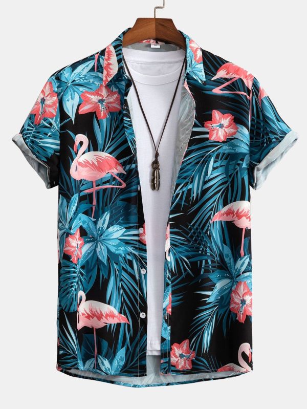 675e06d87759c8292099ac81d63e606564e8fe5cfd9ec11075781c613833a3e5.jpg Flamingo Tropical Print Button Up Shirt & Short Length Swim Shorts