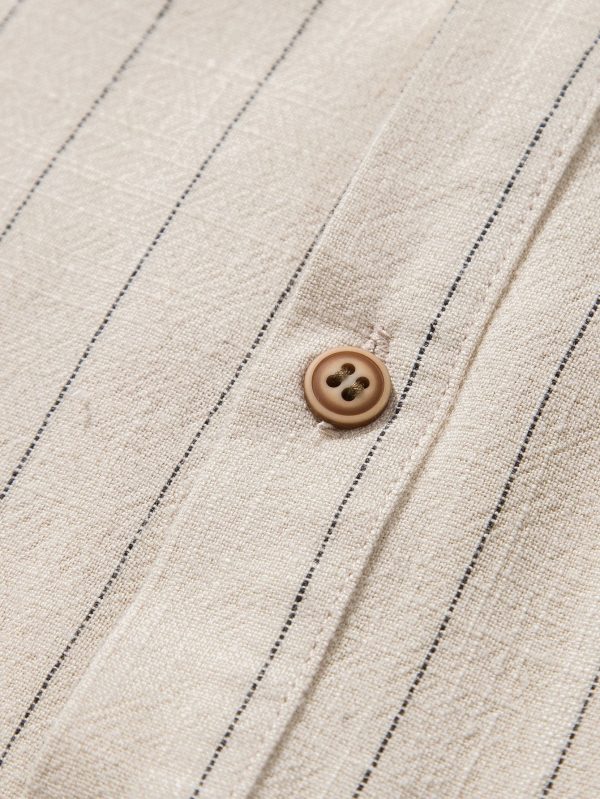 6804543e6b053c46309493e340003ddb7a7c82ac82c0ab14081bd8fd5165299a.jpg Linen Blend Striped Half Open Placket Henley Collar Shirt & Straight Leg Linen Pants