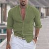6838acff3de24f7e2c5f6d67b5a8ff13957b0a01caacab64de7a2c4dc3670ff0.jpg Men's Linen Solid Color Casual Stand Collar Long Sleeve Shirt