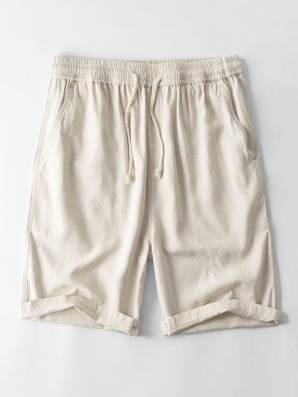 6a67ed72c2af249e6862f86aa2506757db1e8ede87eb4aee4ee1e04b924959a3.jpg Short Sleeve Half Button Fly Henley Collar Shirt & Linen Cotton Blend 11" Shorts