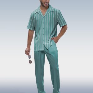 6b048da6dce737bd2d86a1ee8d9cfe89f9f6fe2696057f69b8ec92cf1da2fd28.jpg Vertical Stripe Two-Piece Short Sleeve Printed Walking Suit