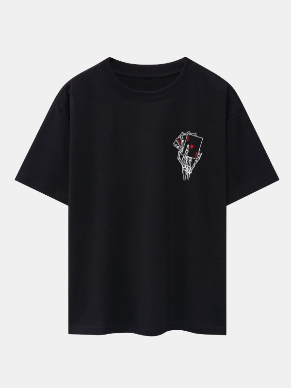 Skull Hand Ace of Hearts Back Print Oversize T-Shirt