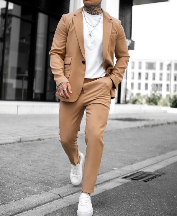 6efff1b020af0dd92ca93fc228c34860f9422ae004c818ae6f8eac0c69a9454e.jpg Casual Plain Notch Lapel Button Pockets Blazer & Pants 2Pcs Set