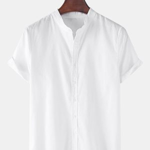702c18b5229831d04f3db5fe2e94f62c856e6d5030c96618de476ed5a964b797.jpg Man Textured Cotton Stand Collar Shirt & Shorts
