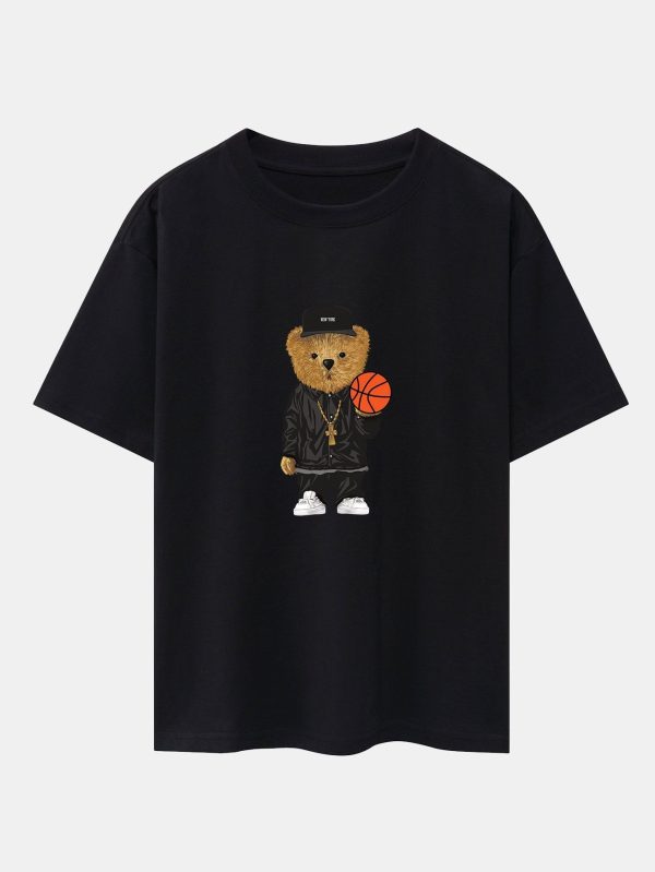 70b4814738fd194b18731795cd349d991bec24cd11b8a1da80d56cc653ec310d.jpg Basketball Bear Print Drop Shoulder Oversize T-Shirt & Jersey Basketball Shorts