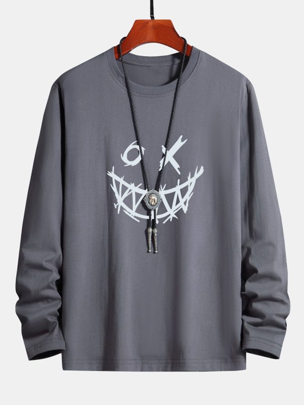 70f32d0ba1bc8294652dc2ce3c1b86641dd6327de535a60b3a297c88791cb519.jpg Long Sleeve Scary Face Print Cotton T-Shirt