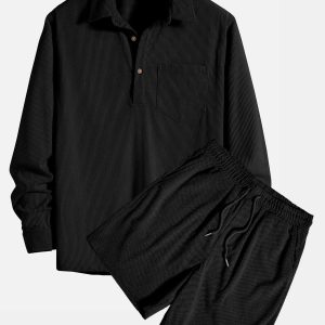 76e88cc3192212c7350e76993bdd5ce18ac83d677650e227a62390175eef9d54.jpg Long Sleeve Polo Collar Corduroy Shirt & Shorts