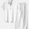 78549e28aae079cdf094449e111155a7916fdd211653f5f8a3fc596974add9e6.jpg Linen Blend Striped Half Open Placket Henley Collar Shirt & Straight Leg Linen Pants