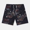 Dragon Floral Print Button Up Shirt & Dragon Print Swim Shorts