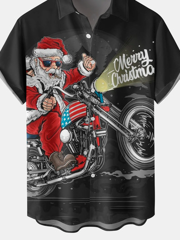 7caac1df02e8beff060df34f3ef0240dfc9cf7910ea93be30c27e1731a55ce08.png Men's Santa Print Casual Short Sleeve Shirt with Breast Pocket