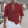 804d8c6c2a3ab9ce45542dbcc5696c95cb91d088af99dea276394d9716754d29.jpg Men's Linen Solid Color Casual Stand Collar Long Sleeve Shirt