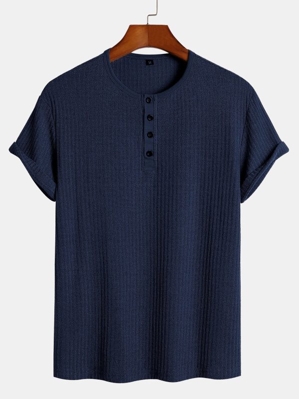Muscle Fit Ribbed Henley Shirt