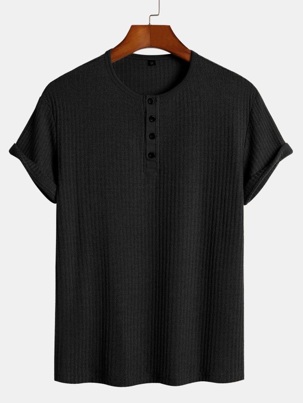 Muscle Fit Ribbed Henley Shirt