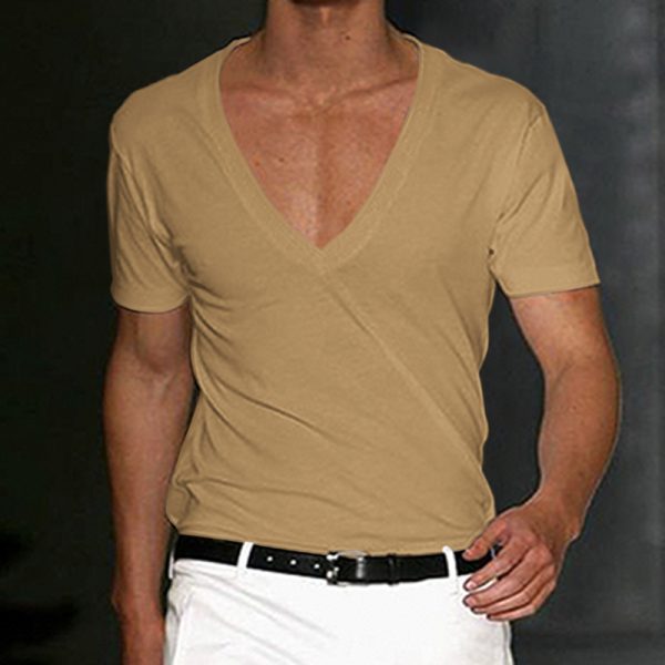 8a17fbe29cd1af8aa973bf84c8a509d1618eb1ee4ba7733c625ff3bcbb86db8c.jpg Men's Basic White Deep V-Neck Cotton Short Sleeve T-Shirt