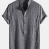 8d4831e7e54b69cacdd8a57b388ee0f3f516ba17fc917fddf243f913e9c6762f.jpg Short Sleeve Half Button Fly Henley Collar Shirt & Linen Cotton Blend 11" Shorts