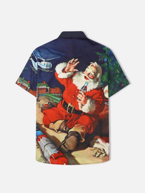 Men's Christmas Collection Casual Short Sleeve Hawaiian Shirt with Chest Pocket