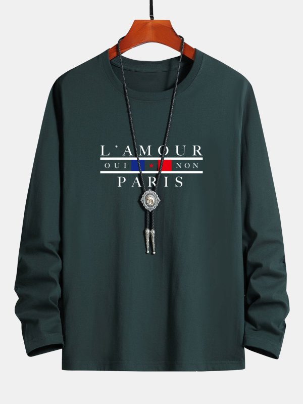 90912beaa21d9278fa085a7f995bb43cff1568ea3d3a6d533448119d22be9ad4.jpg Long Sleeve Paris Slogan Print Cotton T-Shirt
