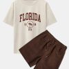 Florida Palm Tree Print Heavy Weight Oversize T-Shirt & Corduroy Shorts