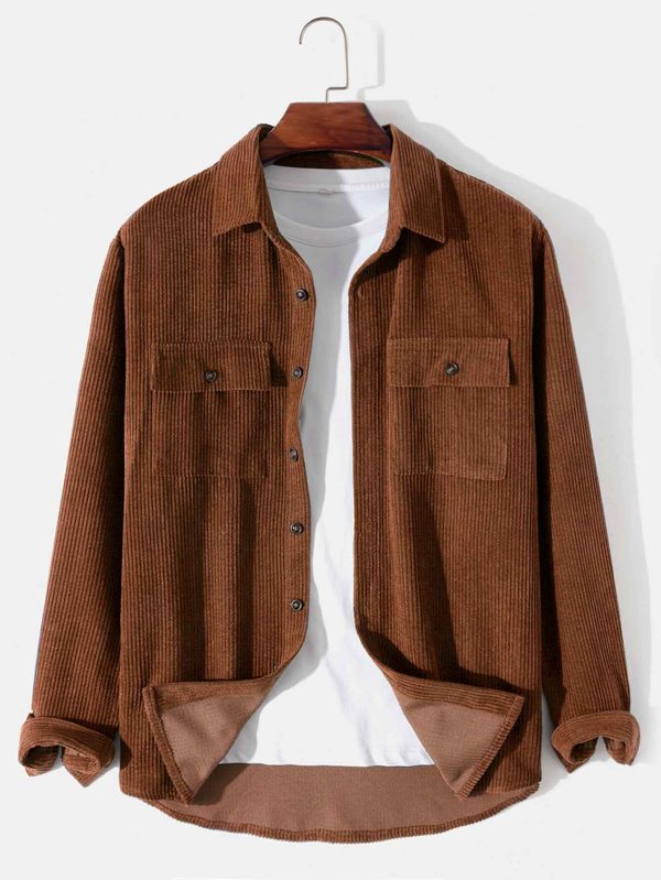 Long Sleeved Corduroy Button Up Shirt With Pockets