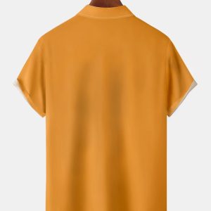 955fab73b74446eef768c03e9640825325fa54c4bfe7111e1fbd606ad576b44d.jpg Casual Festive Collection Retro Christmas Santa Claus and Elk Elements Pattern Lapel Short Sleeve Shirt Print Top