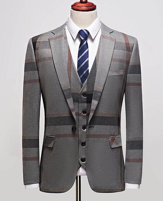 97459de5d9c4809863c753da044f8ca2b40951b6551f96aa64756d2f9d6f9766.jpg Business Plaid Print Lapel Collar Blazer & Blazer Vest & Pants 3pcs Set