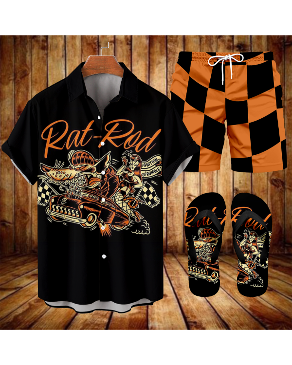 Suitmens Men's Spring Classic Car Shirt Three-Piece Set 073