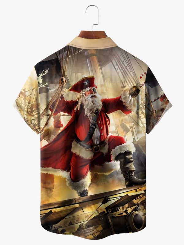97f31cdb307cce5d514857b0ad1b57f55de89eb42267798fa0be48e05810fe81.jpg Christmas Pirate Santa Chest Pocket Short Sleeve Hawaiian Shirt
