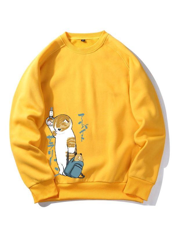 Cute Cat Print Raglan Sleeve Sweatshirt
