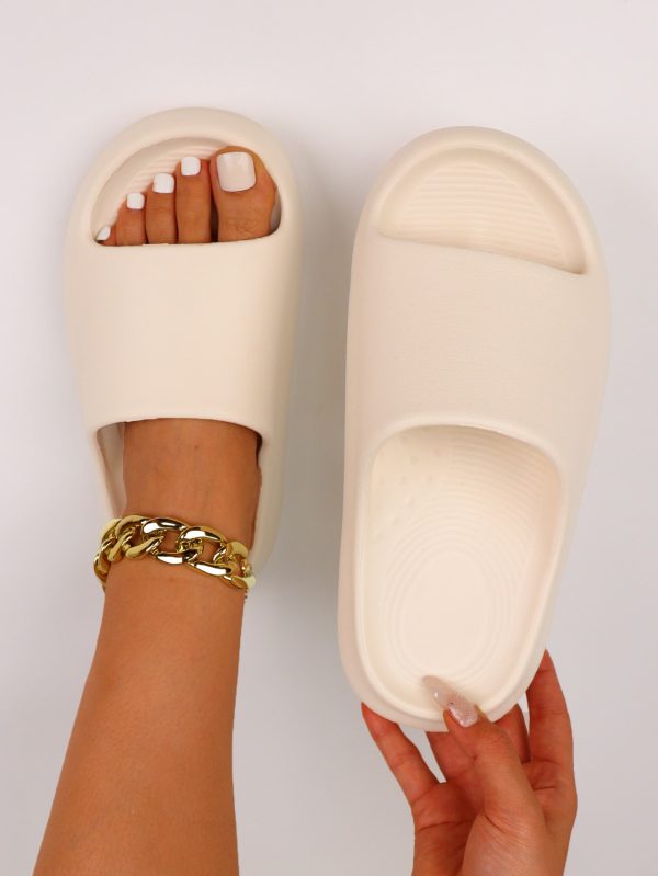 a0db32368acc32b6846061a7a143f0035a3478b886fd61689e0b1b40331277d3.jpg Thick-bottomed Solid Color Bathroom Home Sports Slippers, Beige Women's Slippers