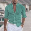 a36b5cfd1d63950ddd6b5705c3c038a6043a20f751762184a43174efaea509ca.jpg Men's Linen Solid Color Casual Stand Collar Long Sleeve Shirt