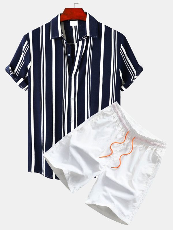 a58fac7784d3ec40e0aa09267d71f6642e35b1e0328b635bed86f4406fd1a9ea.jpg Stripe Print Button Up Shirt & Swim Shorts
