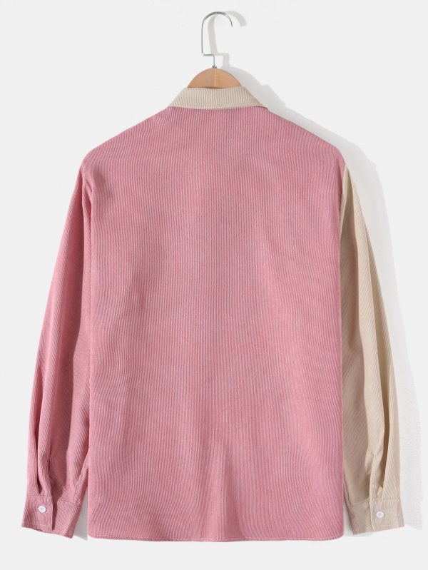 Long Sleeve Patchwork Corduroy Shirt