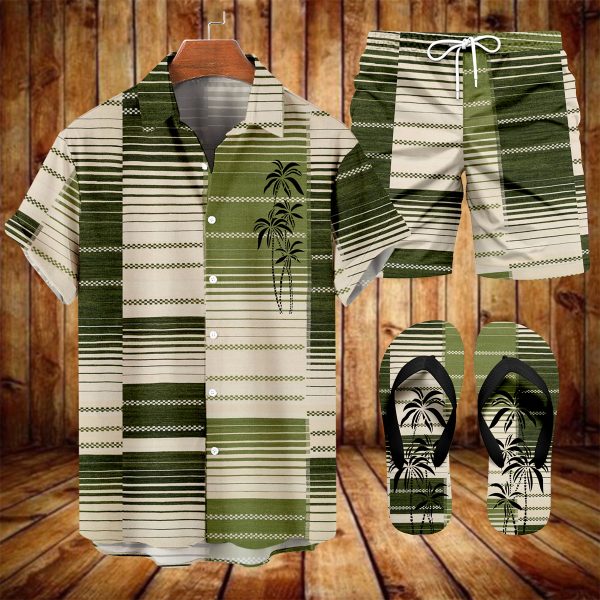 Suitmens Men's Hawaiian Bowling Print Shirt Three-Piece Set 048