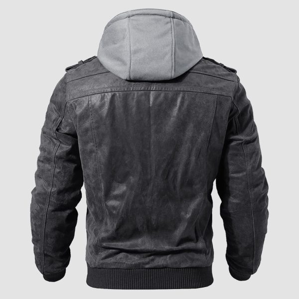 a8a68e1f8c2f6f4565d6077ef7186b1e8aae374e3aa5e8c5cb2bd74de00eb0b8.jpg Men's Stand Collar PU Faux Leather Jacket 6 Pockets Motorcycle Bomber Fall Winter Jacket with a Removable Hood