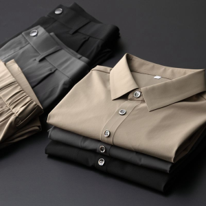 Men's Black Ice Silk Short Sleeve Two Piece