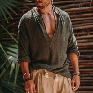 ad9d50e6fe7d0d6fd3dd6af639fd56be2c443d3cd6ac738920f3784fc2fedca1.jpg Mens Linen Minimalist Holiday Plain Shirt