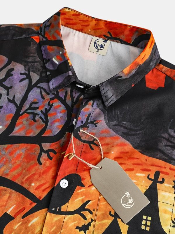 b0236201b48784bb5f0ebaf37a169e2beea05a7e58b4f61dfd8cc8e4a560eb50.jpg Men's Halloween Cat Print Casual Breathable Short Sleeve Shirt