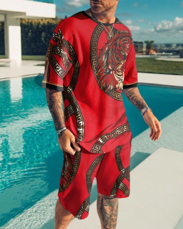 b1742a1dbd7691ec7a0dd4cbbfc1e772783e3ca3cee0f23b58fbcf4f1490babc.png Men's Tiger Print Short Sleeve Two-Piece Set 3 Colors