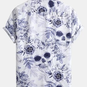 b2efbf6fb7ee2cfc3cf40dfb0e84cfb6dc268165209972e553082e03d609181f.jpg Skull Floral Print Button Up Shirt