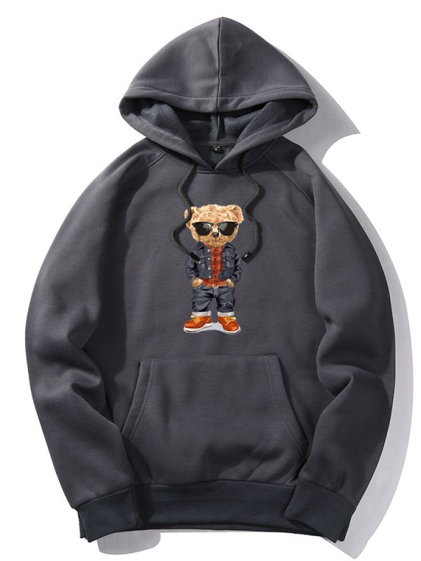 Denim Bear Print Hoodie