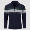 Men's Sweater Half Zipper Turtleneck Warm Pullover Slim Fit Casual Comfortable Striped Knitted Sweaters