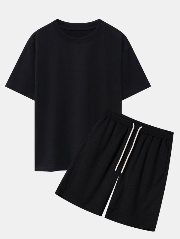 b7be1491f83da8956140b601f00b47b94109c18da15b337e2b736407e7af7c51.jpg Heavy Weight Oversize T-Shirt & Loose Fit Drawstring Waffle Shorts