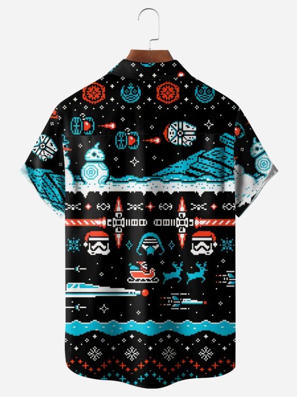 ba5192ff8dd0915df37dff66661ebdd792c74f4d36eaf4a3c45b51901cac2190.jpg Christmas Cartoon Graphic Chest Pocket Short Sleeve Casual Shirt