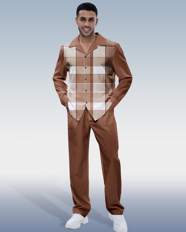 bc09d26c3a4760bb2858cc4276fec5afc6a4a98c4b59281aa8fd145d4e66461d.jpg Brown Plaid Long Sleeve Shirt Walking Set