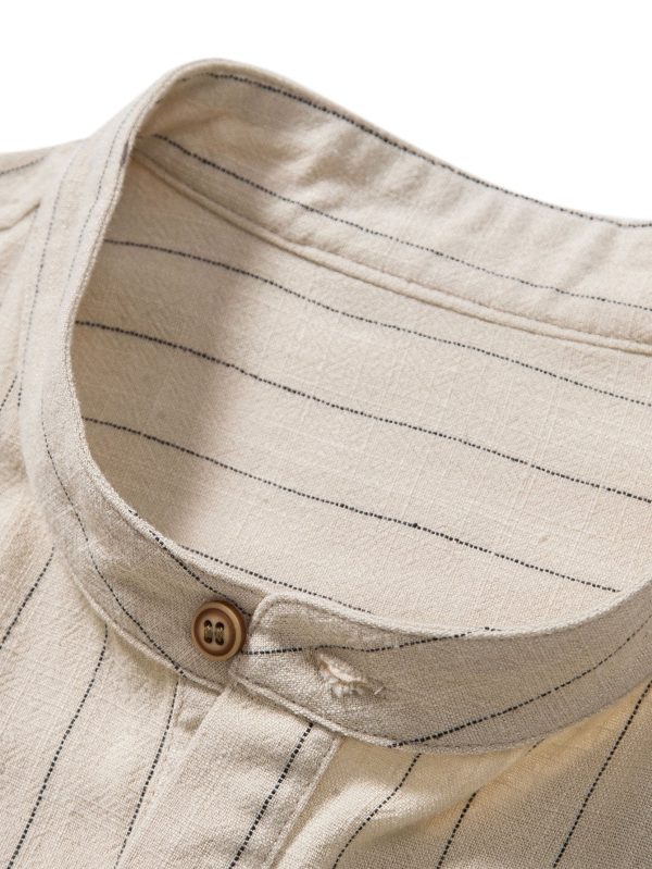 be8f933c9a9358826f3b9d355bdf0a8b5f2c9d67b170db05ed3d38e7698c8fc0.jpg Linen Blend Striped Half Open Placket Henley Collar Shirt & Straight Leg Linen Pants