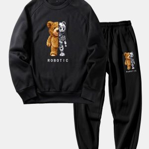 c00c0885abf3db98d3b148d2ee98579aa7c899e37c7bb38f0d0964de1f1fb8aa.jpg Robot Bear Print Raglan Sleeves Sweatshirt & Jogger Pants