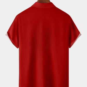 c01590f4fe302c2d81675dac3037253777e2b14e578da761e93575c9f33e512e.jpg Santa Claus Christmas Deer Chest Pocket Short Sleeve Shirt
